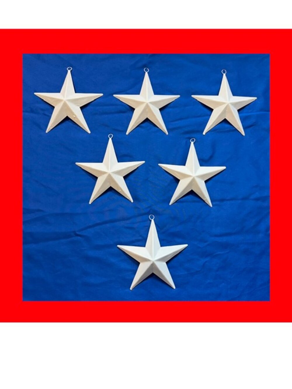 Six (6) White Painted Tin Star with Hanging Loop 6 3/4" by 6 3/4" Six (6) 16006B